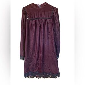 Max Studio Burgundy Long Sleeve Dress with Lace Trim Size Small